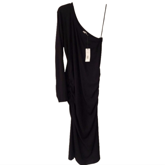Michael Stars Women’s Black Lina Midi One Shoulder Dress With Slit Sz XLP - Picture 2 of 7